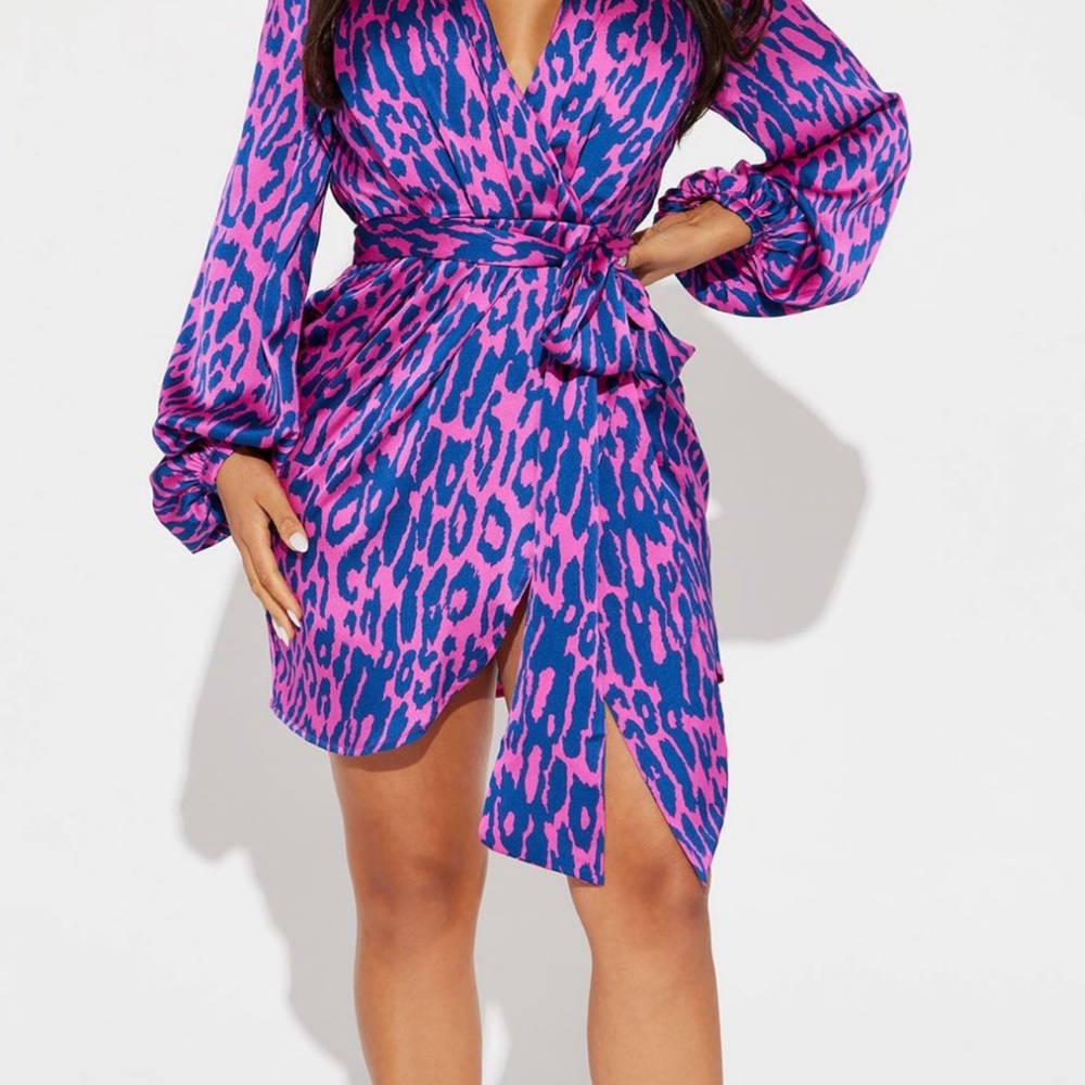 Fashion Nova Pink and Blue Leopard print Mini Dress